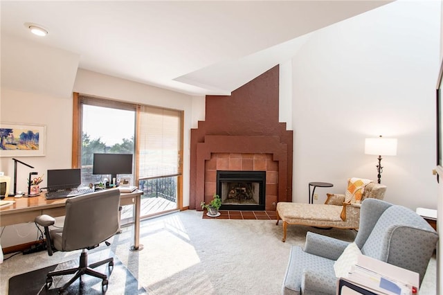 311 Oxbridge Ct, Ohara, PA 15238 - home office featuring carpet floors and a tile fireplace