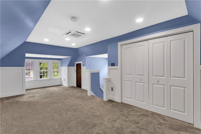 122 Haldane St, Crafton, PA 15205 - unfurnished bedroom with carpet flooring, wainscoting, lofted ceiling, and recessed lighting