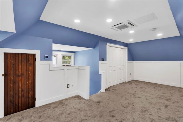 122 Haldane St, Crafton, PA 15205 - additional living space featuring carpet floors, wainscoting, recessed lighting, vaulted ceiling, and a decorative wall