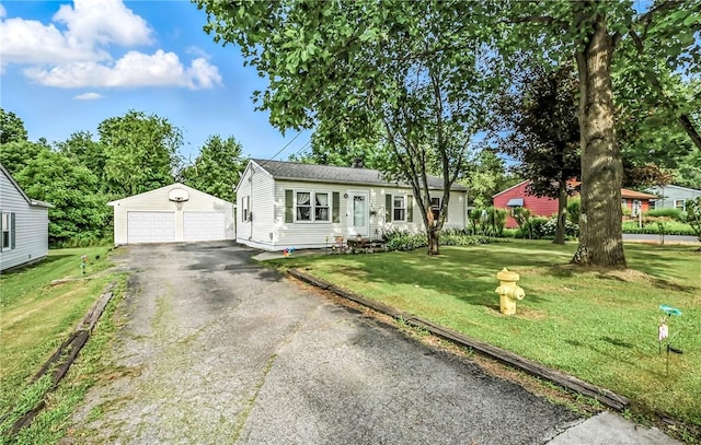 965 Dalton Ave, Hermitage, PA 16148 - view of front of property with a detached garage, an outbuilding, a front lawn, and a chimney