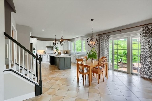 4127 Duckhorn Dr, Moon/Crescent Twp, PA 15108 - dining room with a chandelier, stairway, recessed lighting, and light tile patterned floors