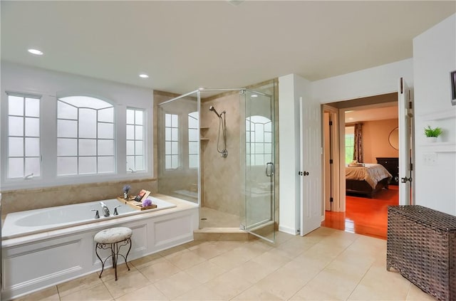 4127 Duckhorn Dr, Moon/Crescent Twp, PA 15108 - ensuite bathroom featuring a bath, a shower stall, recessed lighting, and tile patterned floors