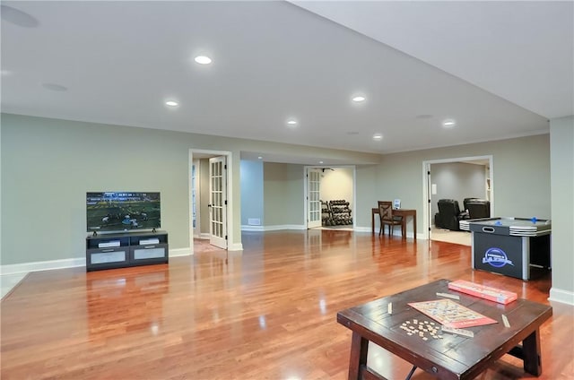 4127 Duckhorn Dr, Moon/Crescent Twp, PA 15108 - living area featuring wood finished floors, recessed lighting, and french doors
