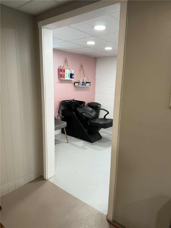 1109 N 2nd St, Jeannette, PA 15644 - hallway featuring a paneled ceiling, finished concrete flooring, and recessed lighting
