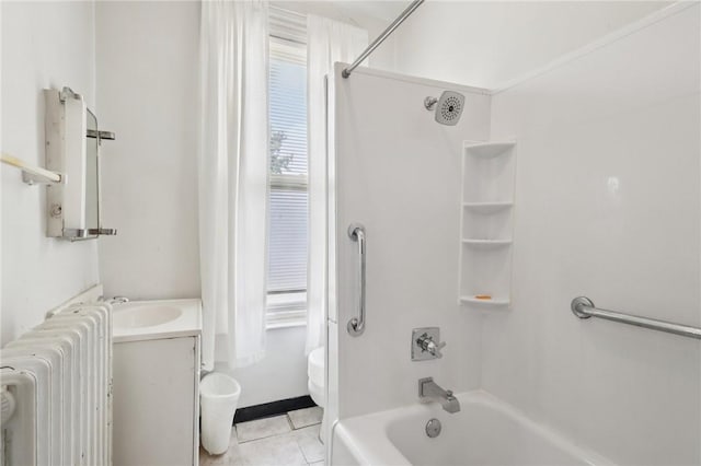 518 N Saint Clair St, East Liberty, PA 15206 - full bath with radiator heating unit, bathtub / shower combination, tile patterned flooring, and vanity