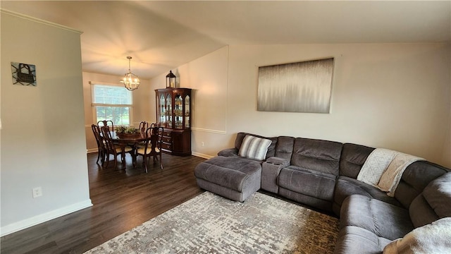 2583 Richard Rd, Franklin Park, PA 15090 - living area with a chandelier, dark wood-style floors, and lofted ceiling