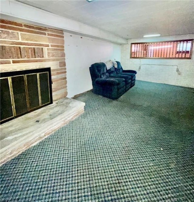408 Ekin St, Elizabeth Twp/Boro, PA 15037 - living room featuring carpet flooring and a stone fireplace