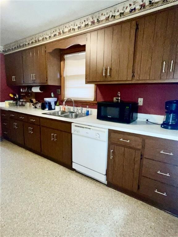 408 Ekin St, Elizabeth Twp/Boro, PA 15037 - kitchen featuring white dishwasher, black microwave, light countertops, and dark brown cabinetry