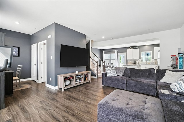 4022 Crown Dr, South Park, PA 15129 - living room featuring wood finished floors and stairs