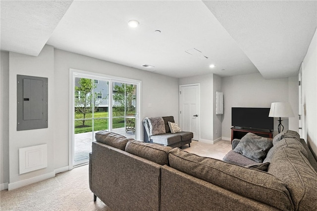 4022 Crown Dr, South Park, PA 15129 - living area featuring electric panel, light carpet, and recessed lighting