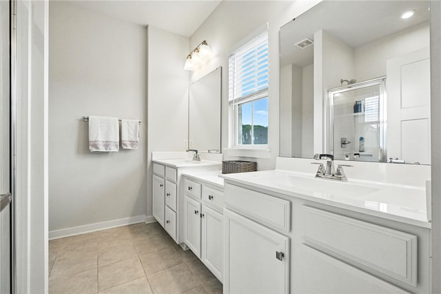 4022 Crown Dr, South Park, PA 15129 - full bathroom with a shower stall, double vanity, and tile patterned flooring