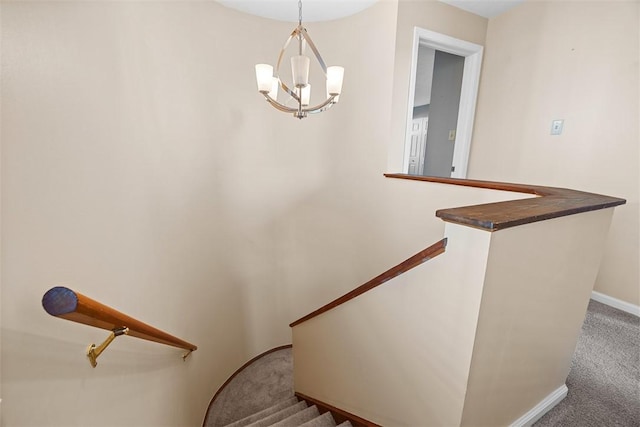 2692 Hunters Point Dr, Franklin Park, PA 15090 - stairs featuring carpet flooring and a chandelier