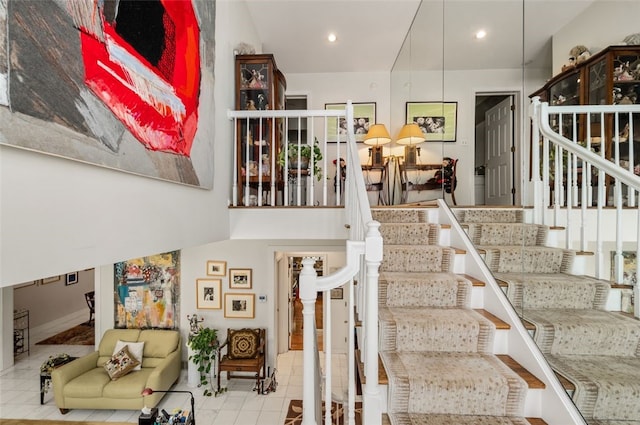 303 Schenley Rd, Squirrel Hill, PA 15217 - stairway with tile patterned flooring and recessed lighting