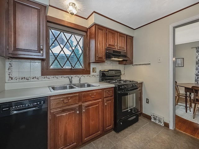1907 Shaler Dr, Shaler, PA 15116 - kitchen featuring black appliances, under cabinet range hood, light countertops, decorative backsplash, and light tile patterned floors