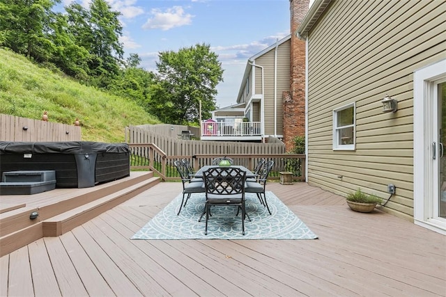 108 Oak Pointe Dr, Monroeville, PA 15146 - wooden deck with a hot tub and outdoor dining space