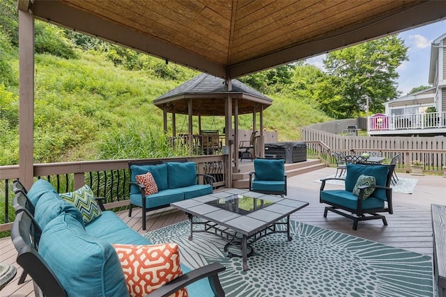 108 Oak Pointe Dr, Monroeville, PA 15146 - deck featuring an outdoor living space, a gazebo, and a hot tub