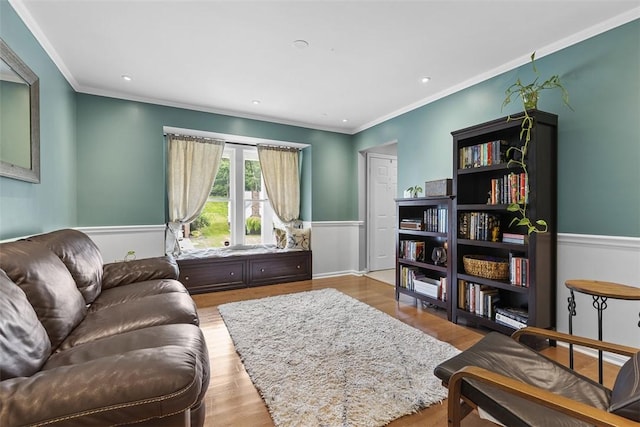 108 Oak Pointe Dr, Monroeville, PA 15146 - living area with wainscoting, ornamental molding, wood finished floors, and recessed lighting