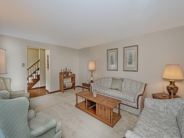 141 Clover Ln, Pine Twp, PA 15044 - living room featuring stairs and light carpet