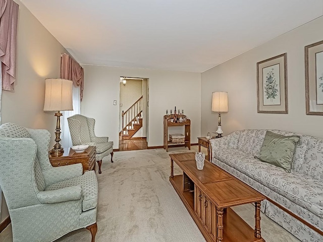 141 Clover Ln, Pine Twp, PA 15044 - living area with light colored carpet and stairway