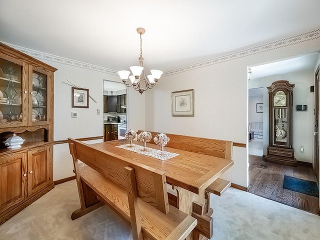 141 Clover Ln, Pine Twp, PA 15044 - dining room with a chandelier and light carpet