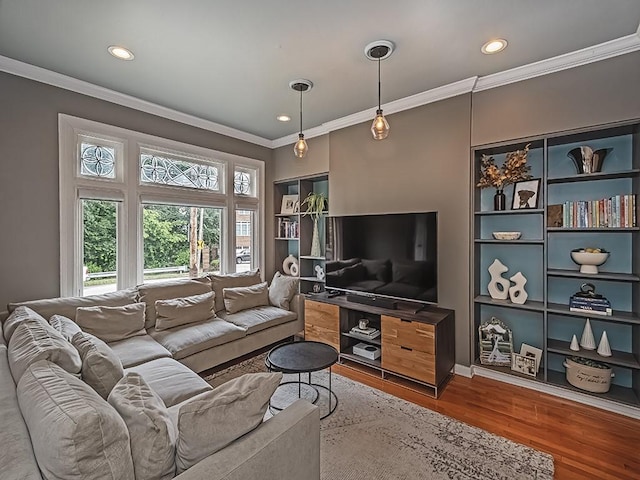 410 Bailey Ave, Mt Washington, PA 15211 - living area with plenty of natural light, ornamental molding, wood finished floors, and recessed lighting