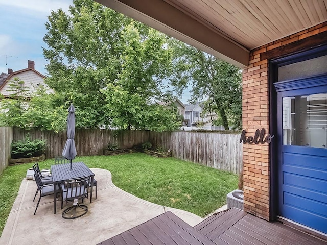 410 Bailey Ave, Mt Washington, PA 15211 - wooden deck with outdoor dining area, a fenced backyard, and a patio