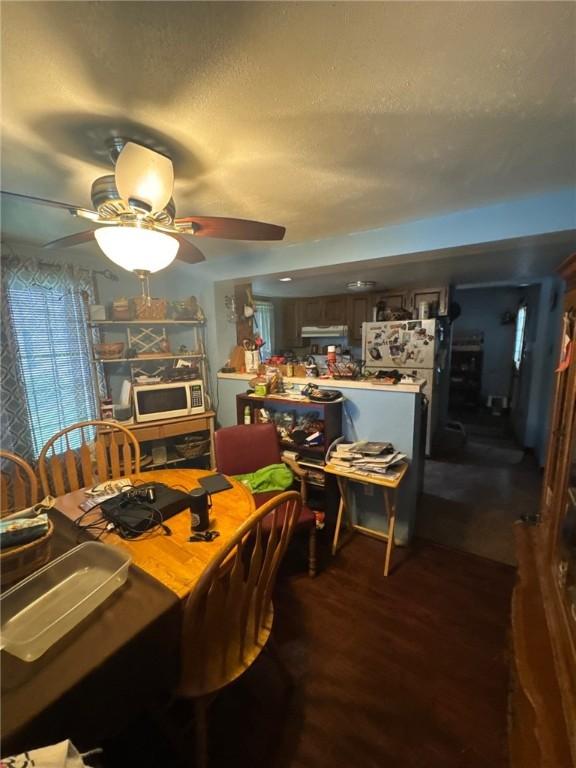 534 Independence Dr, Clairton, PA 15025 - dining room with ceiling fan, wood finished floors, and a textured ceiling