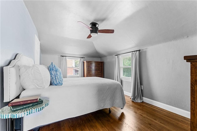 1155 Cedar Blvd, Mt Lebanon, PA 15228 - bedroom featuring wood finished floors, vaulted ceiling, multiple windows, and a ceiling fan