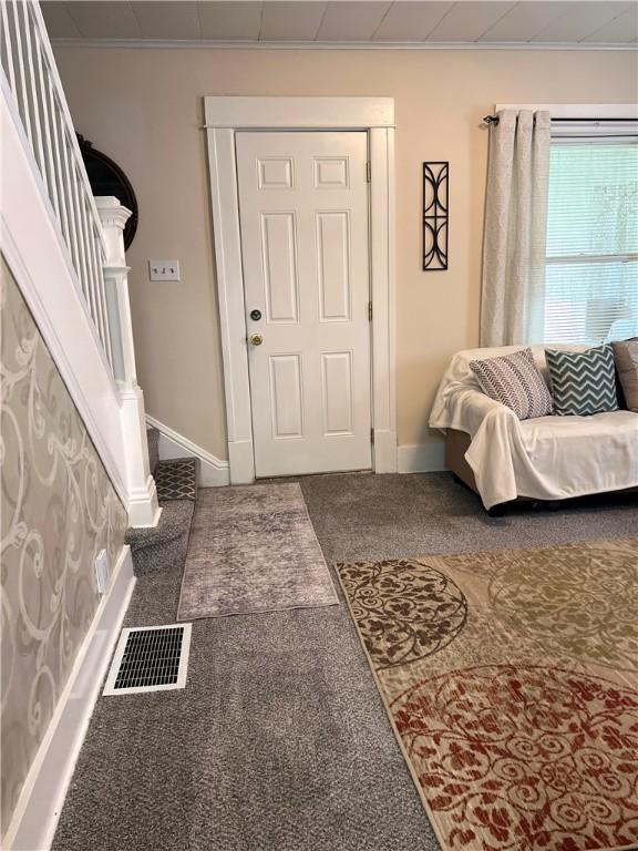 1220 Negley St, Farrell, PA 16121 - foyer with carpet and stairway
