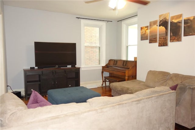 540 Mifflin Ave, Regent Square, PA 15221 - living room featuring a ceiling fan and wood finished floors