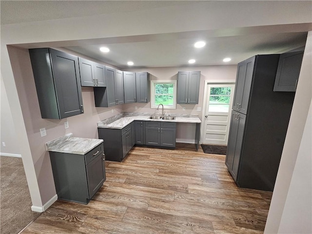 352 Hartzell School Rd, Marion Twp, PA 16123 - kitchen featuring gray cabinetry, light wood-type flooring, and recessed lighting