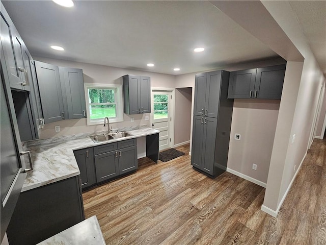 352 Hartzell School Rd, Marion Twp, PA 16123 - kitchen featuring light wood-type flooring, recessed lighting, light countertops, and gray cabinetry