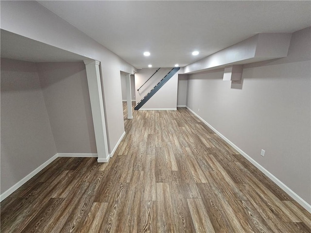 352 Hartzell School Rd, Marion Twp, PA 16123 - finished below grade area with wood finished floors, recessed lighting, and stairway