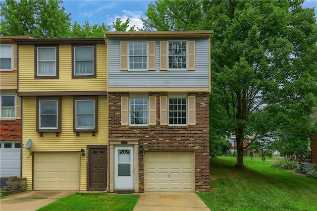 7311 Lafayette Sq, Hopewell Twp, PA 15001 - multi unit property with concrete driveway, an attached garage, a front yard, and brick siding