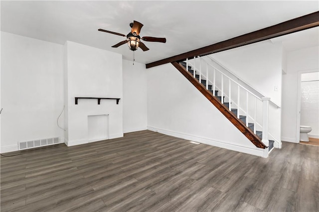 428 Card Ave, Wilmerding, PA 15148 - unfurnished living room with stairway, a ceiling fan, and wood finished floors