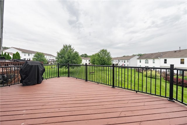 811 Sunset Cir Unit 811, Cranberry Twp, PA 16066 - wooden terrace featuring a grill, a residential view, and a yard