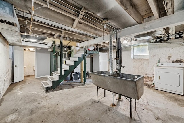512 Alexander Ave, Southwest Greensburg, PA 15601 - basement featuring washer / clothes dryer, stairs, and freestanding refrigerator