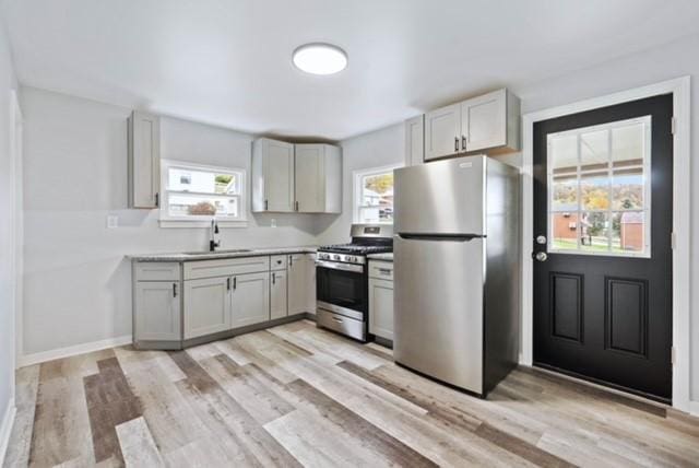 444 27th St, Mckeesport, PA 15132 - kitchen with appliances with stainless steel finishes, light wood-type flooring, and light countertops