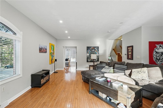 30 S 18th St, South Side, PA 15203 - living area with stairs, light wood-type flooring, and recessed lighting
