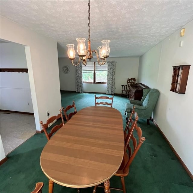 503 Bagdad Rd, Allegheny Twp, PA 15656 - carpeted dining area with a chandelier and a textured ceiling
