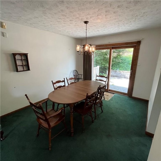 503 Bagdad Rd, Allegheny Twp, PA 15656 - dining area featuring a chandelier, carpet floors, and a textured ceiling