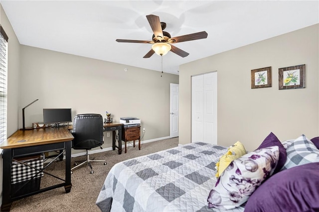 2000 Moccasin Dr, South Strabane, PA 15301 - bedroom with carpet flooring, a closet, a desk, and ceiling fan