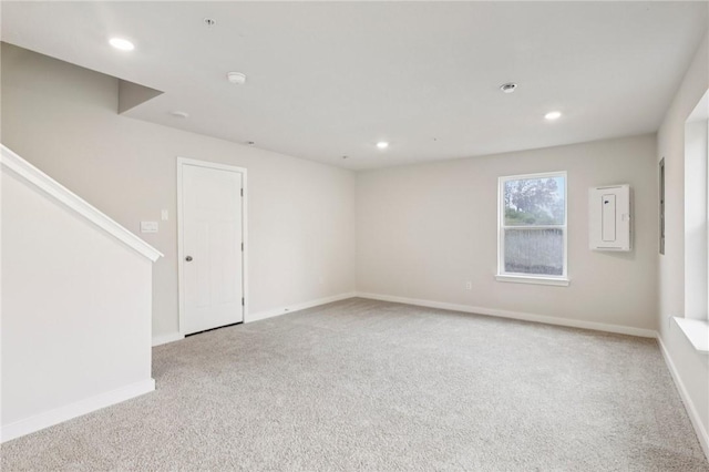 118 River Ridge Drive, Moon/Crescent Twp, PA 15108 - unfurnished room featuring carpet floors, recessed lighting, a smoke detector, stairs, and electric panel