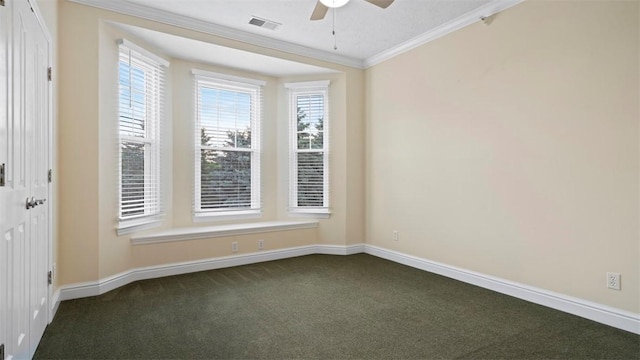 224 Adams Pointe Blvd Unit 1, Adams Twp, PA 16046 - spare room featuring ornamental molding, ceiling fan, and dark colored carpet