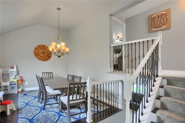 1445 Raven Dr, Pittsburgh, PA 15243 - dining area with a chandelier and vaulted ceiling