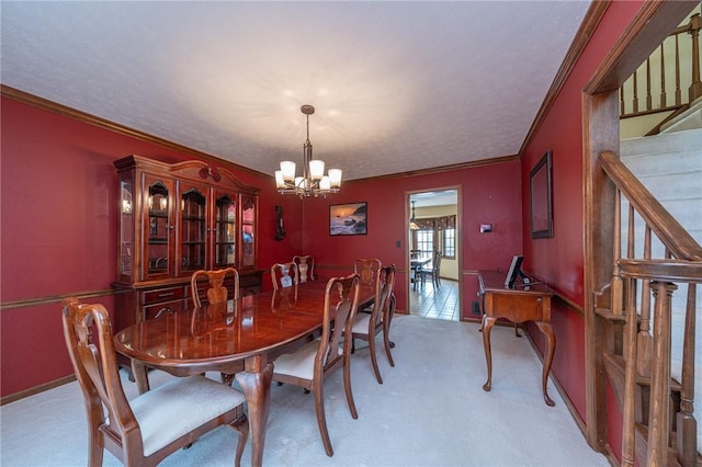 803 Birch Field Ct, Marshall, PA 15090 - carpeted dining space with a chandelier, crown molding, and stairs