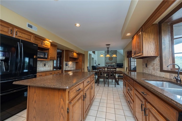 803 Birch Field Ct, Marshall, PA 15090 - kitchen with black appliances, light tile patterned flooring, brown cabinets, and recessed lighting