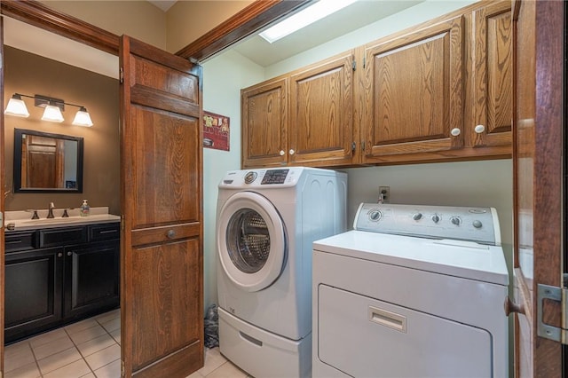 803 Birch Field Ct, Marshall, PA 15090 - washroom with washing machine and clothes dryer, cabinet space, and light tile patterned flooring