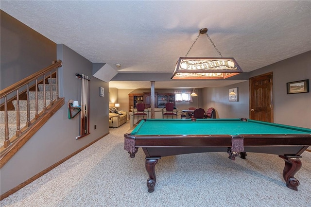 803 Birch Field Ct, Marshall, PA 15090 - playroom featuring carpet, a textured ceiling, and billiards