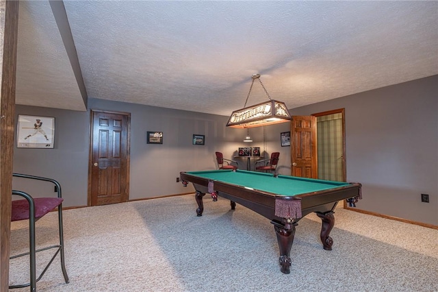 803 Birch Field Ct, Marshall, PA 15090 - recreation room with billiards, carpet, and a textured ceiling